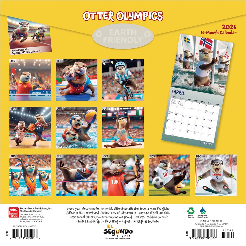 Otter Olympics | 2026 12 x 24 Inch (Hanging) Monthly Square Wall Calendar