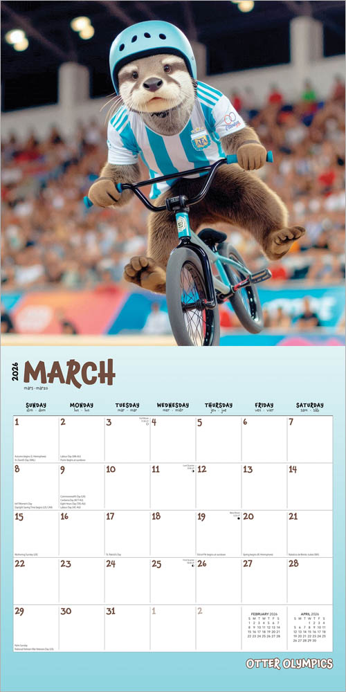 Otter Olympics | 2026 12 x 24 Inch (Hanging) Monthly Square Wall Calendar