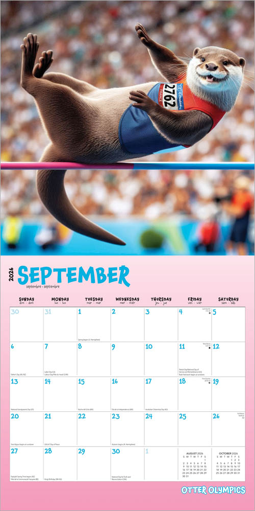 Otter Olympics | 2026 12 x 24 Inch (Hanging) Monthly Square Wall Calendar