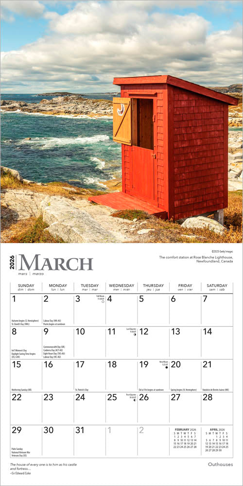 Outhouses | 2026 7 x 14 Inch (Hanging) Monthly Mini Wall Calendar