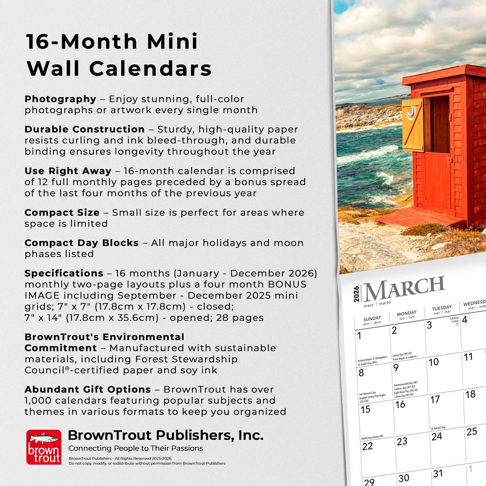 Outhouses | 2026 7 x 14 Inch (Hanging) Monthly Mini Wall Calendar