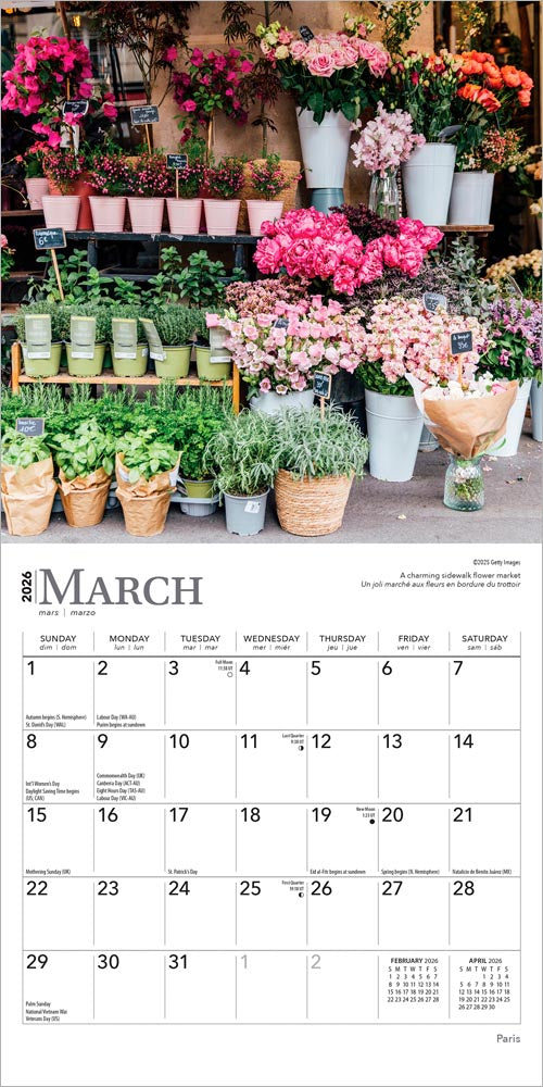Paris | 2026 7 x 14 Inch (Hanging) Monthly Mini Wall Calendar | English/French Bilingual