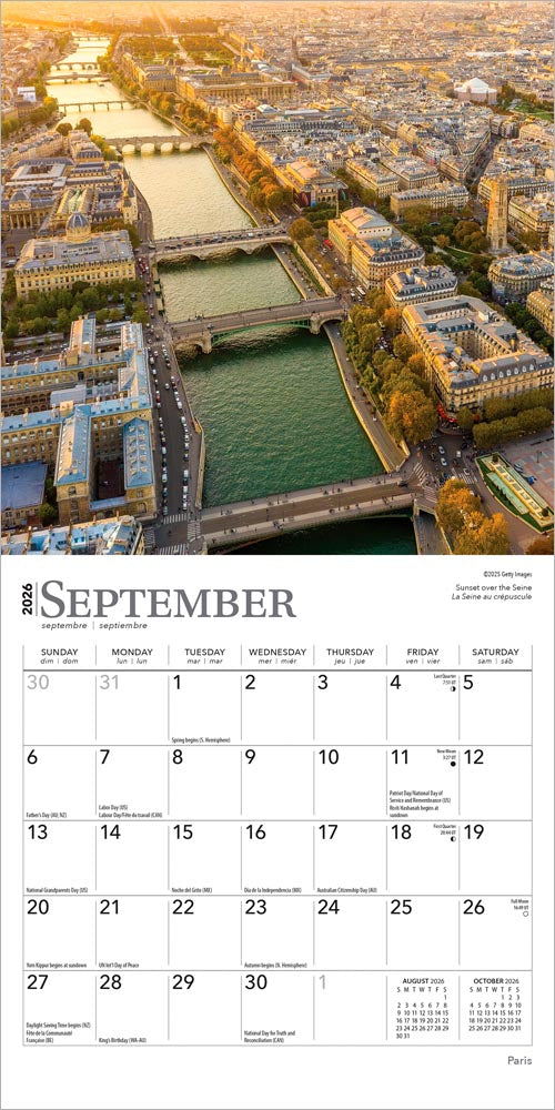 Paris | 2026 7 x 14 Inch (Hanging) Monthly Mini Wall Calendar | English/French Bilingual