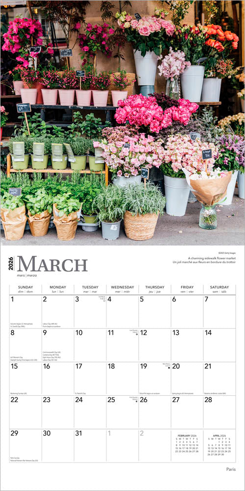 Paris | 2026 12 x 24 Inch (Hanging) Monthly Square Wall Calendar | Foil Stamped Cover | English/French Bilingual
