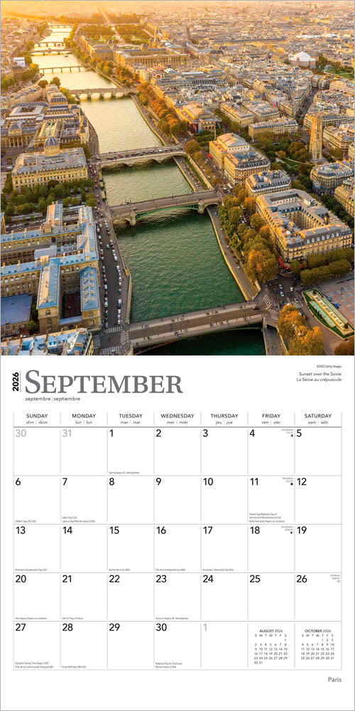 Paris | 2026 12 x 24 Inch (Hanging) Monthly Square Wall Calendar | Foil Stamped Cover | English/French Bilingual