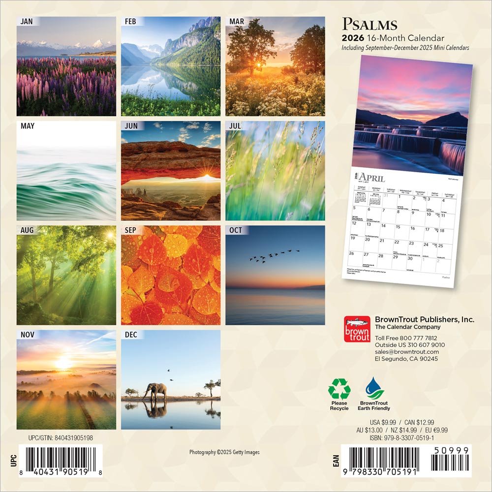 Psalms | 2026 7 x 14 Inch (Hanging) Monthly Mini Wall Calendar