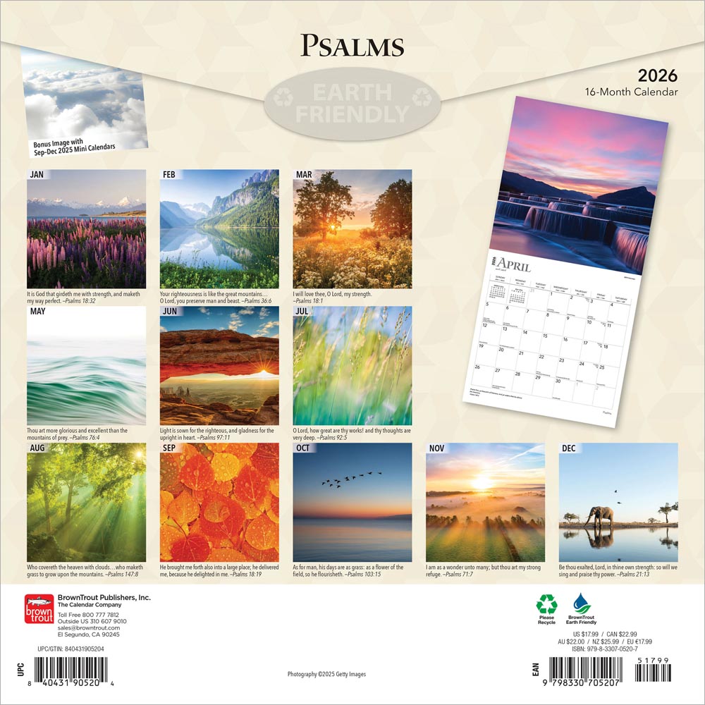 Psalms | 2026 12 x 24 Inch (Hanging) Monthly Square Wall Calendar