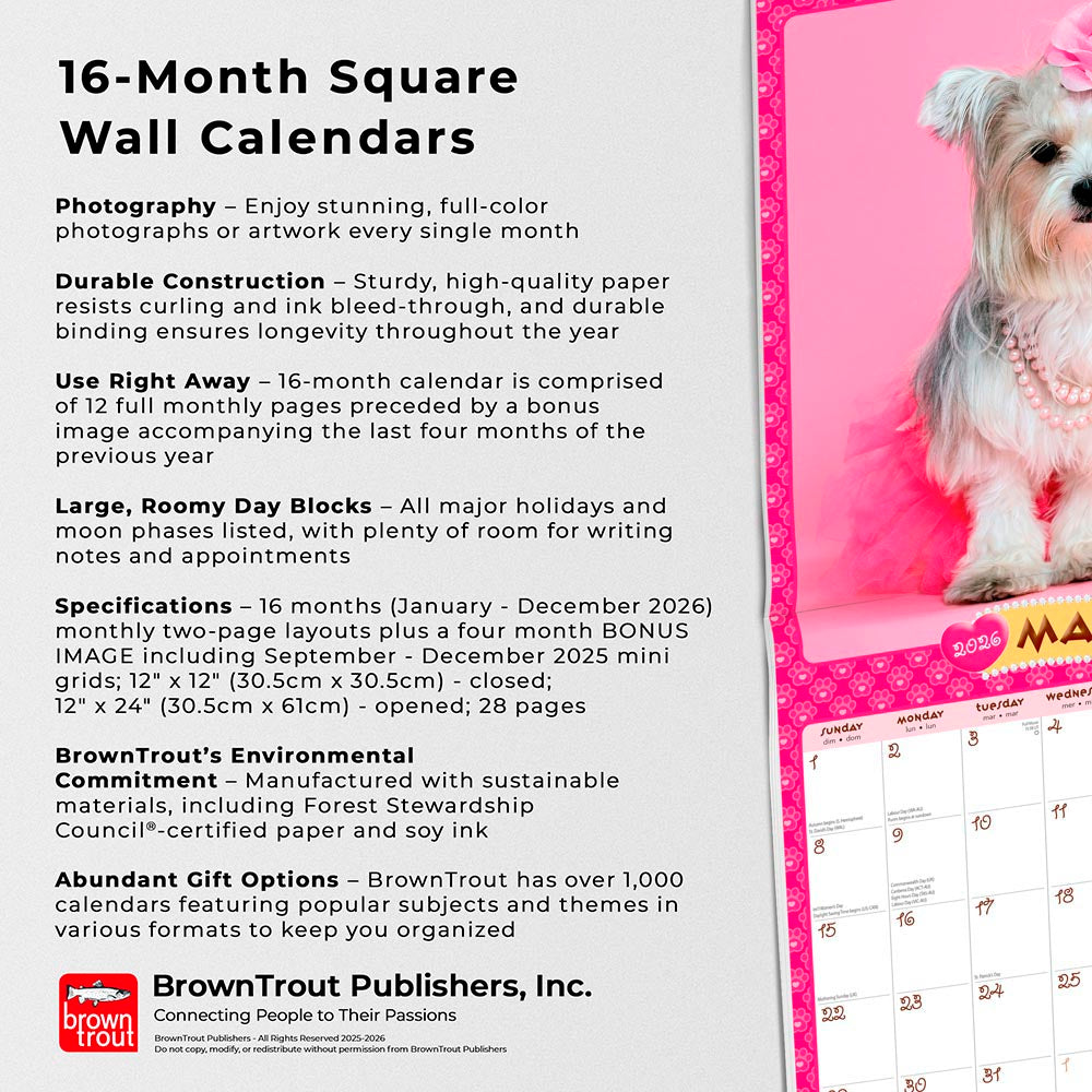 Puppies in Pink | 2026 12 x 24 Inch (Hanging) Monthly Square Wall Calendar