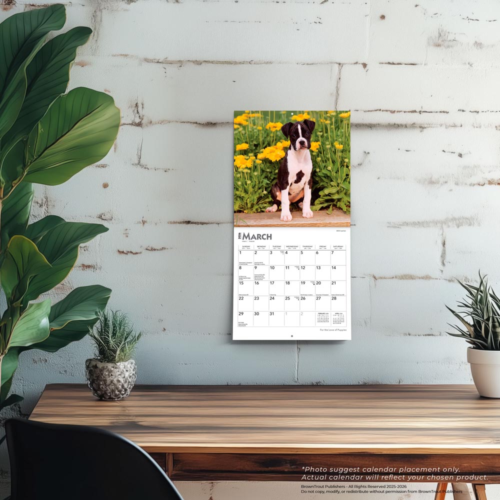 For the Love of Puppies | 2026 7 x 14 Inch (Hanging) Monthly Mini Wall Calendar