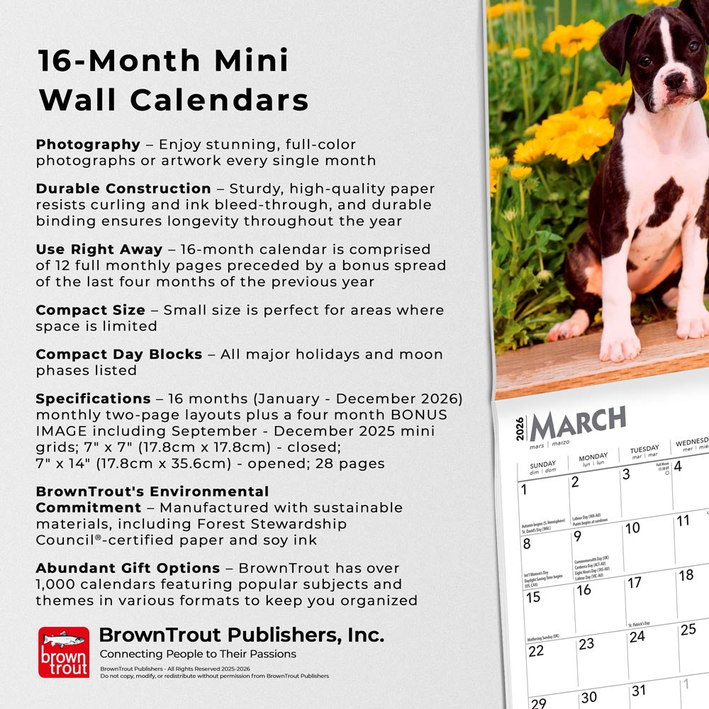 For the Love of Puppies | 2026 7 x 14 Inch (Hanging) Monthly Mini Wall Calendar