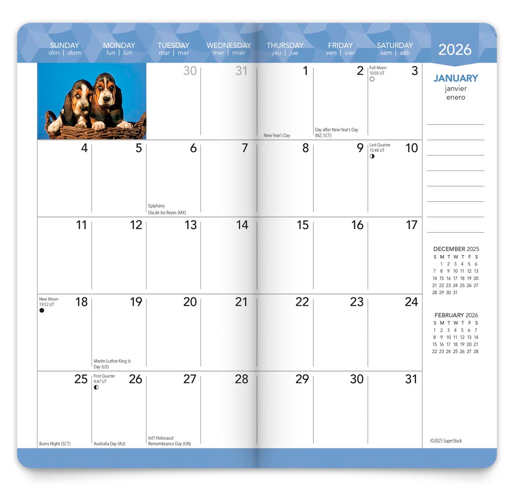I Love Puppies | 2026-2027 3.5 x 6.5 Inch Two Year Monthly Pocket Planner Calendar