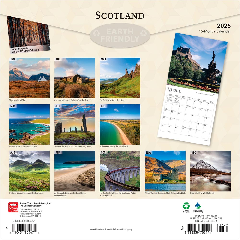 Scotland | 2026 12 x 24 Inch (Hanging) Monthly Square Wall Calendar