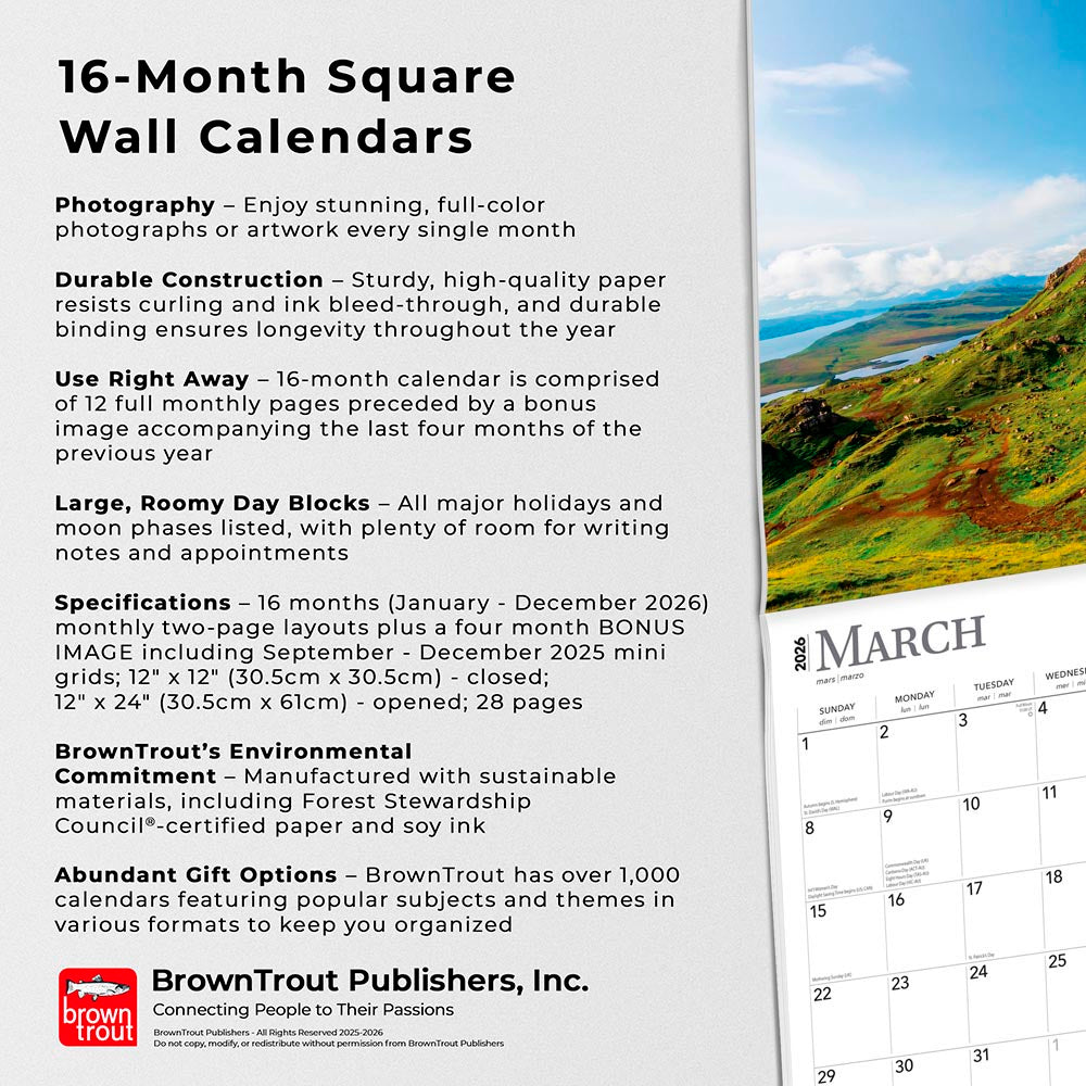 Scotland | 2026 12 x 24 Inch (Hanging) Monthly Square Wall Calendar