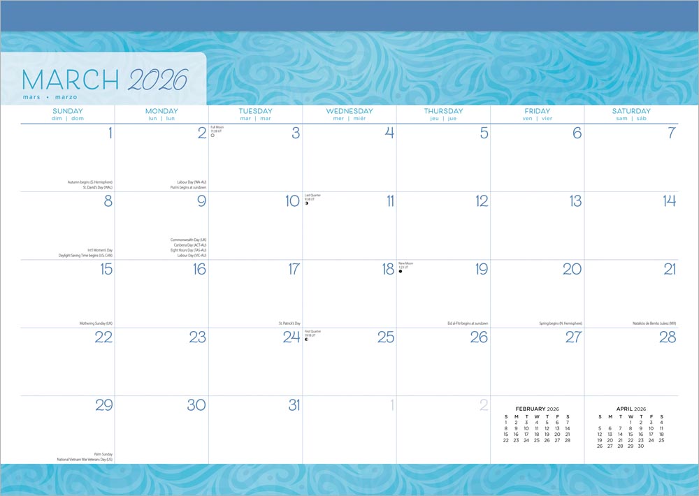 Seaside Currents | 2026 17 x 12 Inch Monthly Desk Pad Calendar