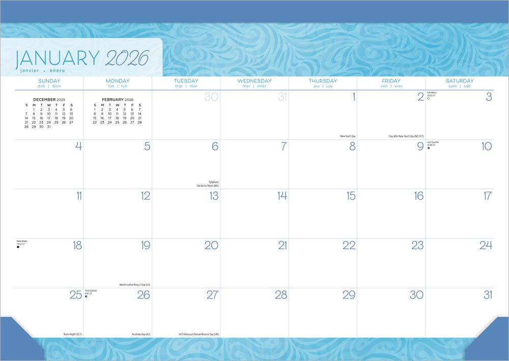 Seaside Currents | 2026 17 x 12 Inch Monthly Desk Pad Calendar