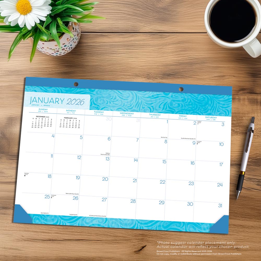 Seaside Currents | 2026 17 x 12 Inch Monthly Desk Pad Calendar