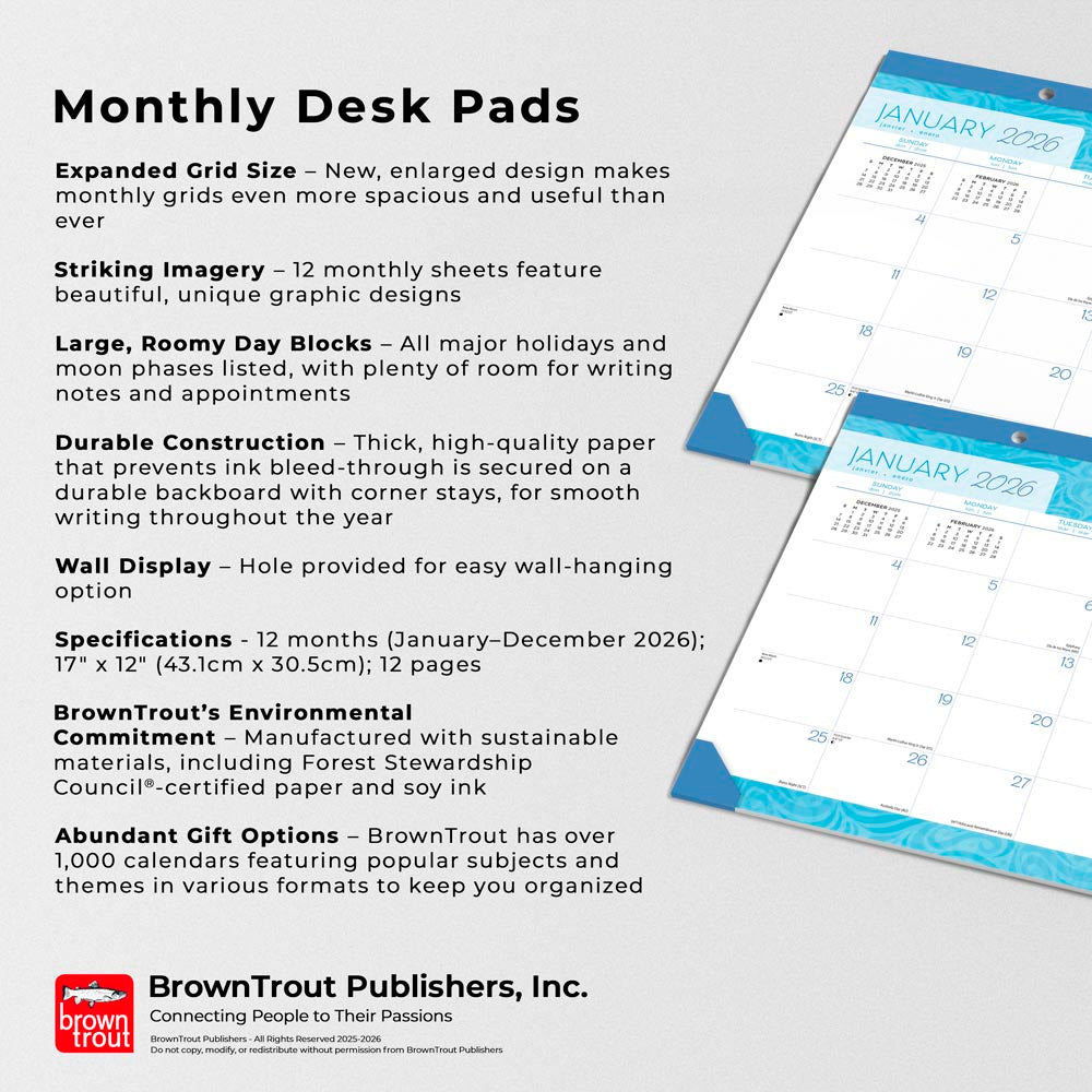 Seaside Currents | 2026 17 x 12 Inch Monthly Desk Pad Calendar