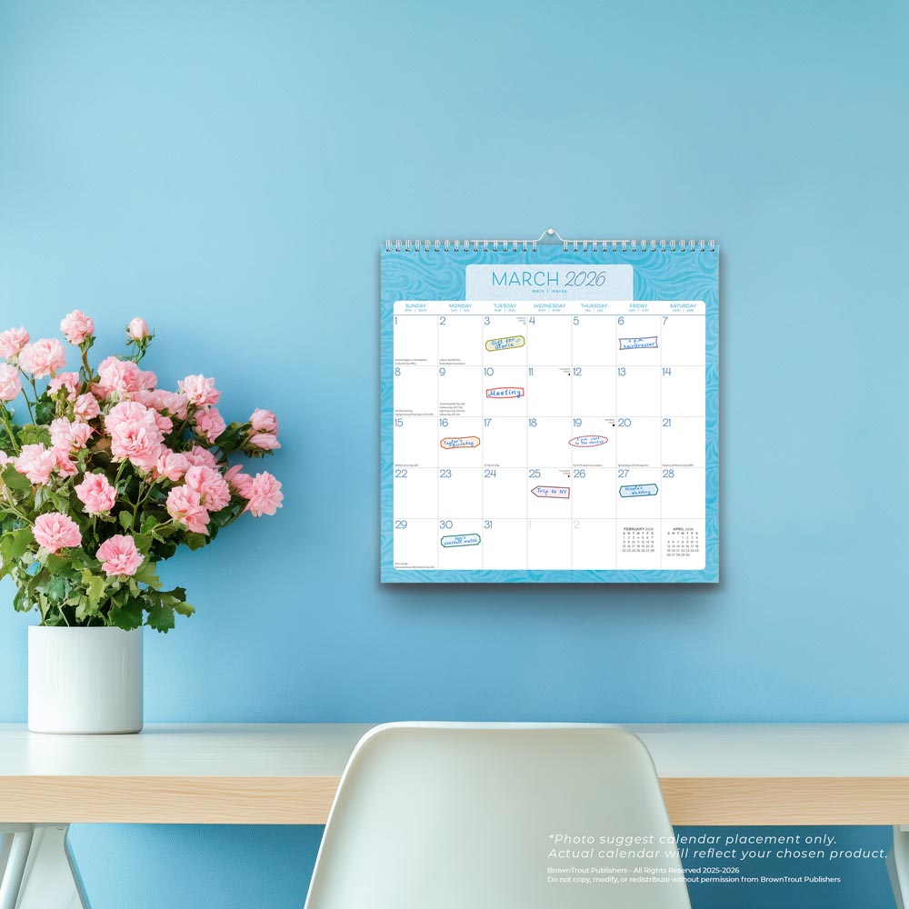 Seaside Currents | 2026 12 x 12 Inch (Hanging) Monthly Square Wire-O Calendar | Sticker Sheet
