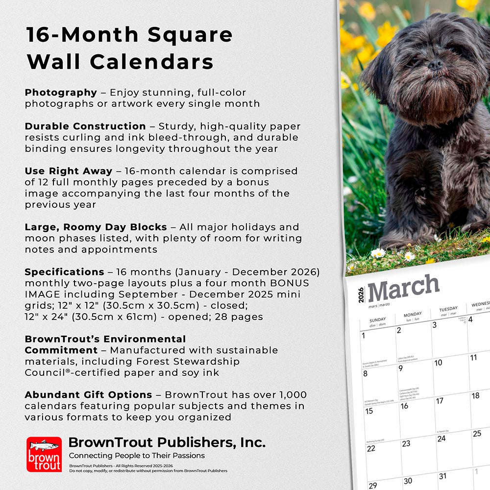 Shih Tzu | 2026 12 x 24 Inch (Hanging) Monthly Square Wall Calendar