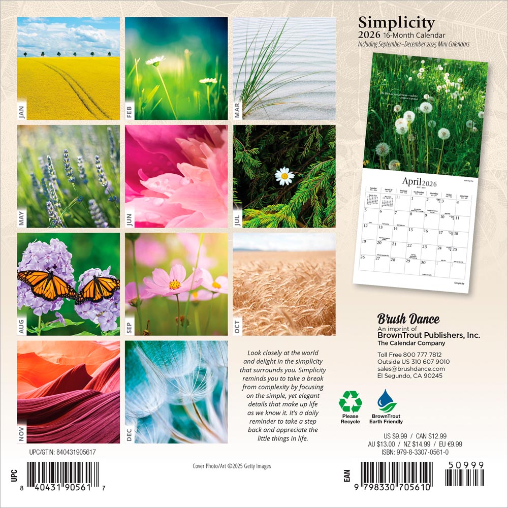 Simplicity | 2026 7 x 14 Inch (Hanging) Monthly Mini Wall Calendar
