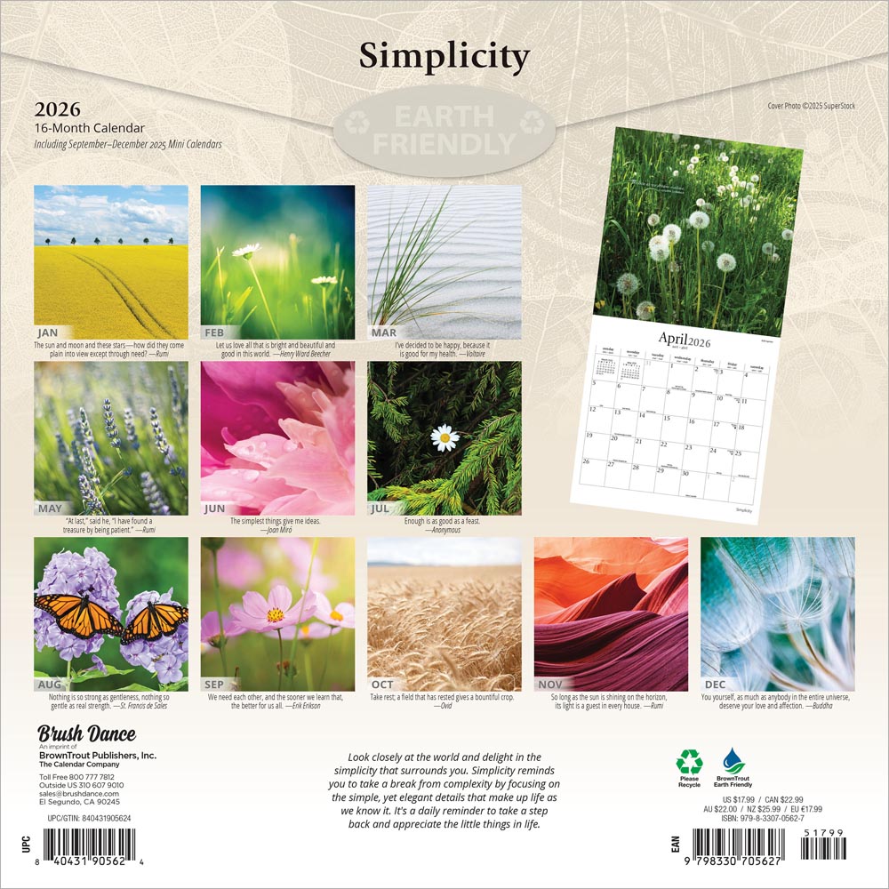 Simplicity | 2026 12 x 24 Inch (Hanging) Monthly Square Wall Calendar