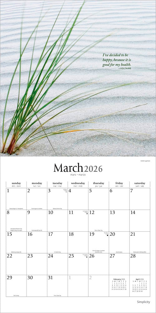 Simplicity | 2026 12 x 24 Inch (Hanging) Monthly Square Wall Calendar