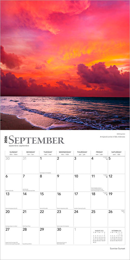 Sunrise Sunset | 2026 12 x 24 Inch (Hanging) Monthly Square Wall Calendar