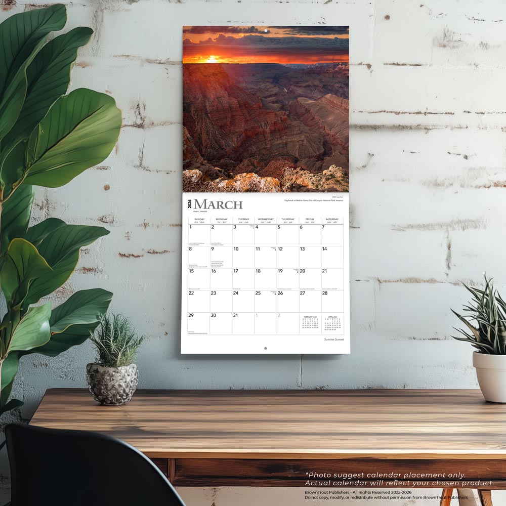 Sunrise Sunset | 2026 12 x 24 Inch (Hanging) Monthly Square Wall Calendar