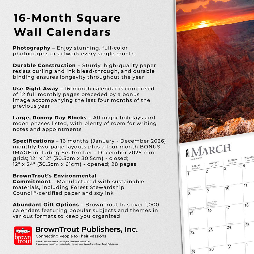 Sunrise Sunset | 2026 12 x 24 Inch (Hanging) Monthly Square Wall Calendar