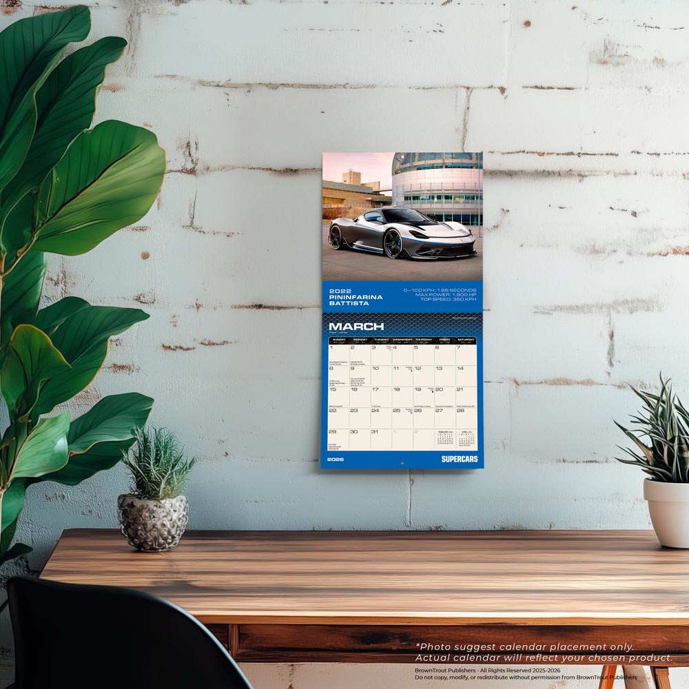 Supercars | 2026 7 x 14 Inch (Hanging) Monthly Mini Wall Calendar