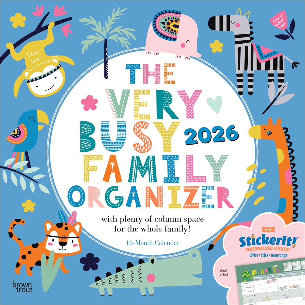 The Very Busy Family Organizer | 2026 12 x 24 Inch (Hanging) Monthly Square Wall Calendar | Matte Paper and Sticker Sheet