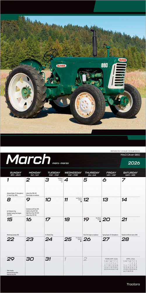 Tractors | 2026 7 x 14 Inch (Hanging) Monthly Mini Wall Calendar