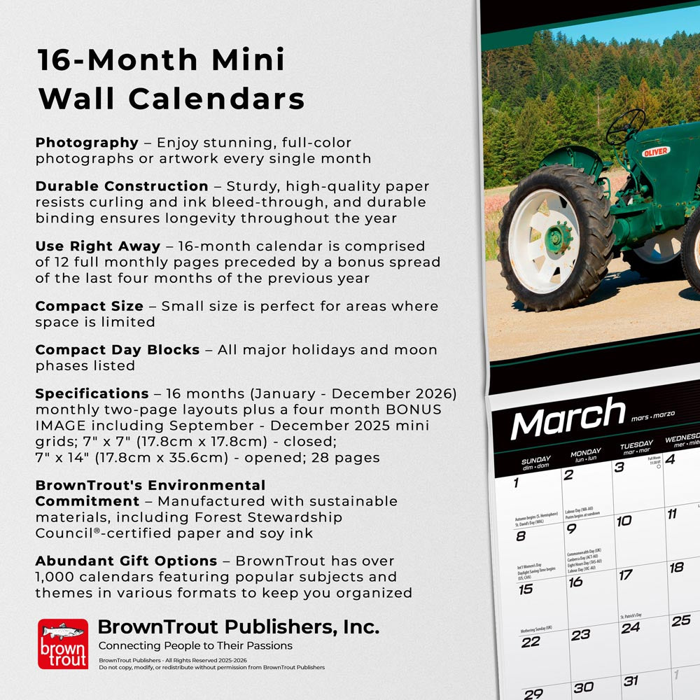 Tractors | 2026 7 x 14 Inch (Hanging) Monthly Mini Wall Calendar