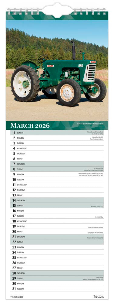 Tractors | 2026  5.7 x 16.5 Inch (Hanging) Monthly Slimline Wall Calendar