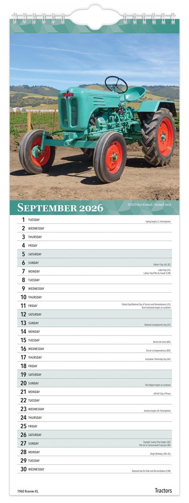 Tractors | 2026  5.7 x 16.5 Inch (Hanging) Monthly Slimline Wall Calendar