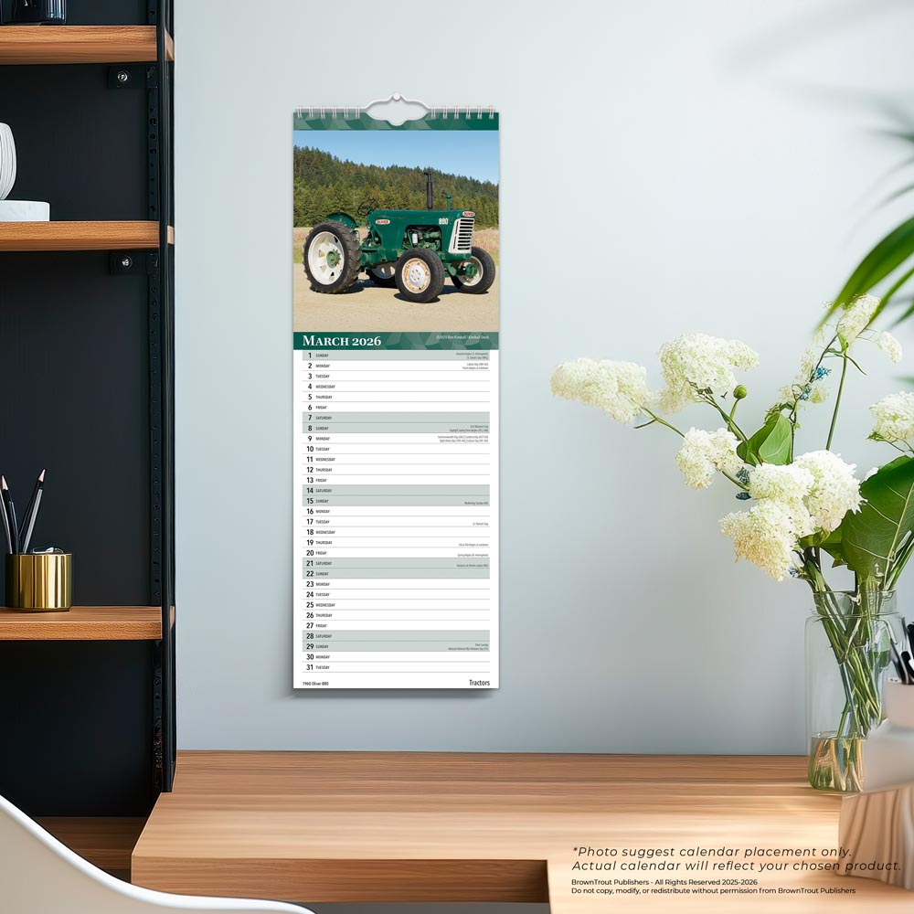 Tractors | 2026  5.7 x 16.5 Inch (Hanging) Monthly Slimline Wall Calendar