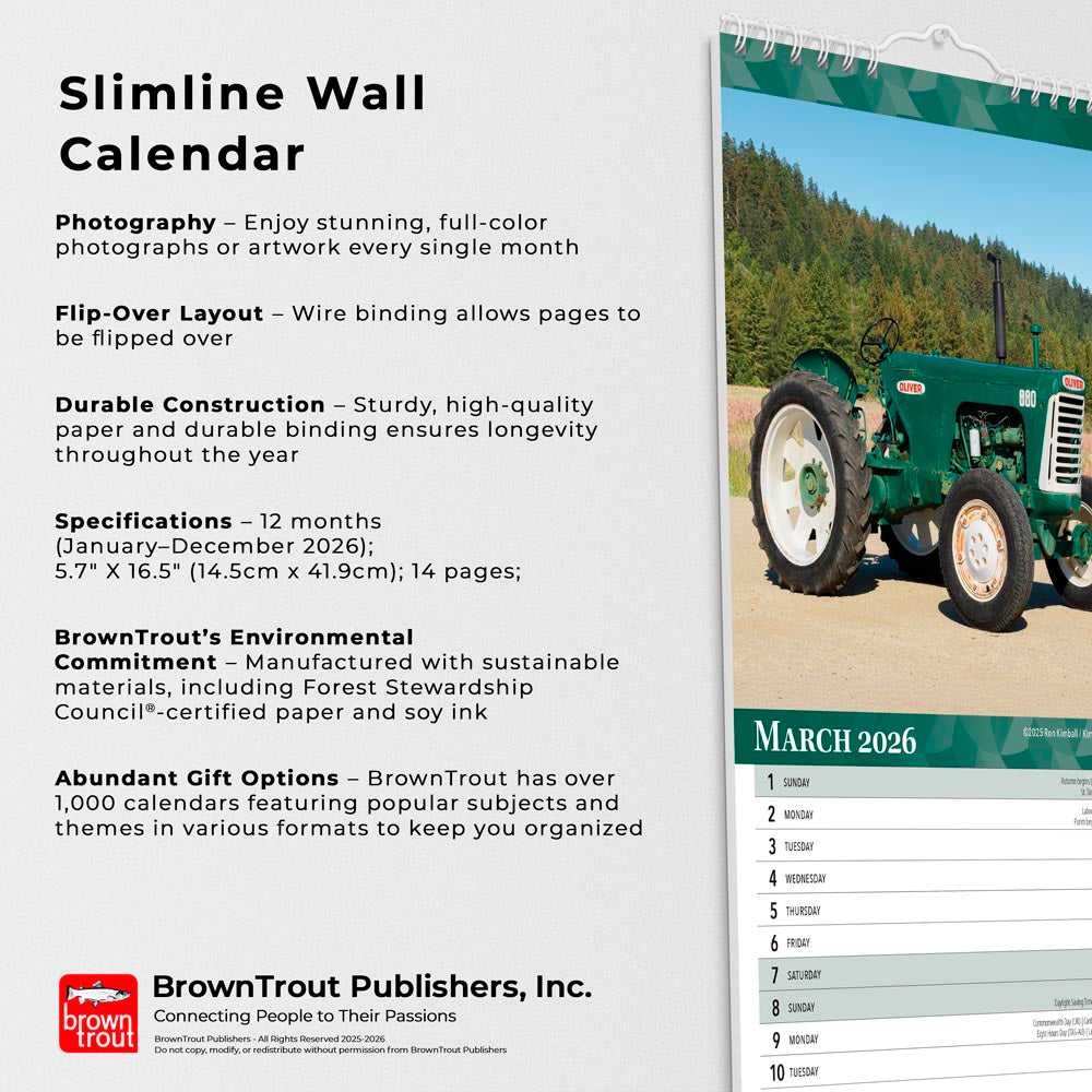 Tractors | 2026  5.7 x 16.5 Inch (Hanging) Monthly Slimline Wall Calendar