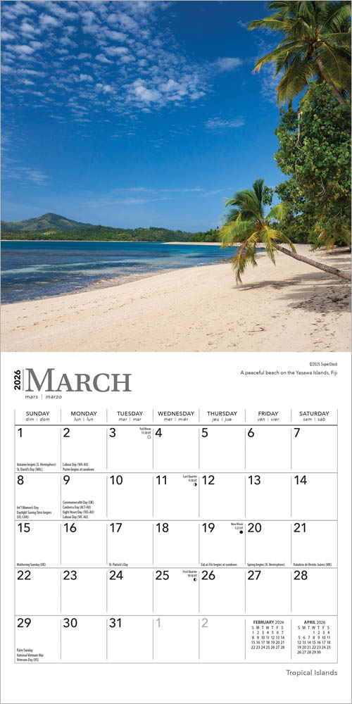 Tropical Islands | 2026 7 x 14 Inch (Hanging) Monthly Mini Wall Calendar