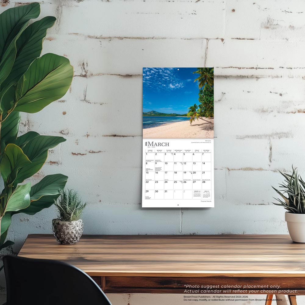 Tropical Islands | 2026 7 x 14 Inch (Hanging) Monthly Mini Wall Calendar