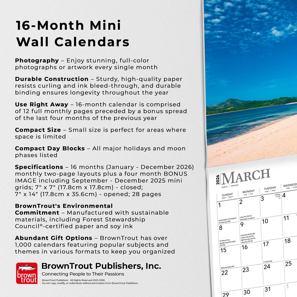 Tropical Islands | 2026 7 x 14 Inch (Hanging) Monthly Mini Wall Calendar