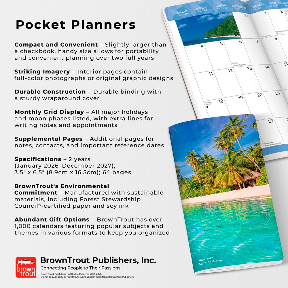 Tropical Islands | 2026-2027 3.5 x 6.5 Inch Two Year Monthly Pocket Planner Calendar