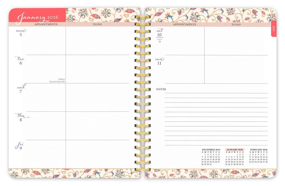 Tuscan Delight | 2026 6 x 7.75 Inch Weekly Desk Planner | Foil Stamped Cover