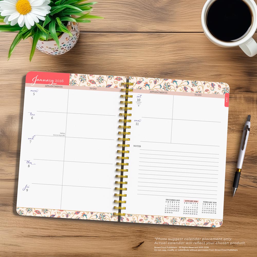 Tuscan Delight | 2026 6 x 7.75 Inch Weekly Desk Planner | Foil Stamped Cover