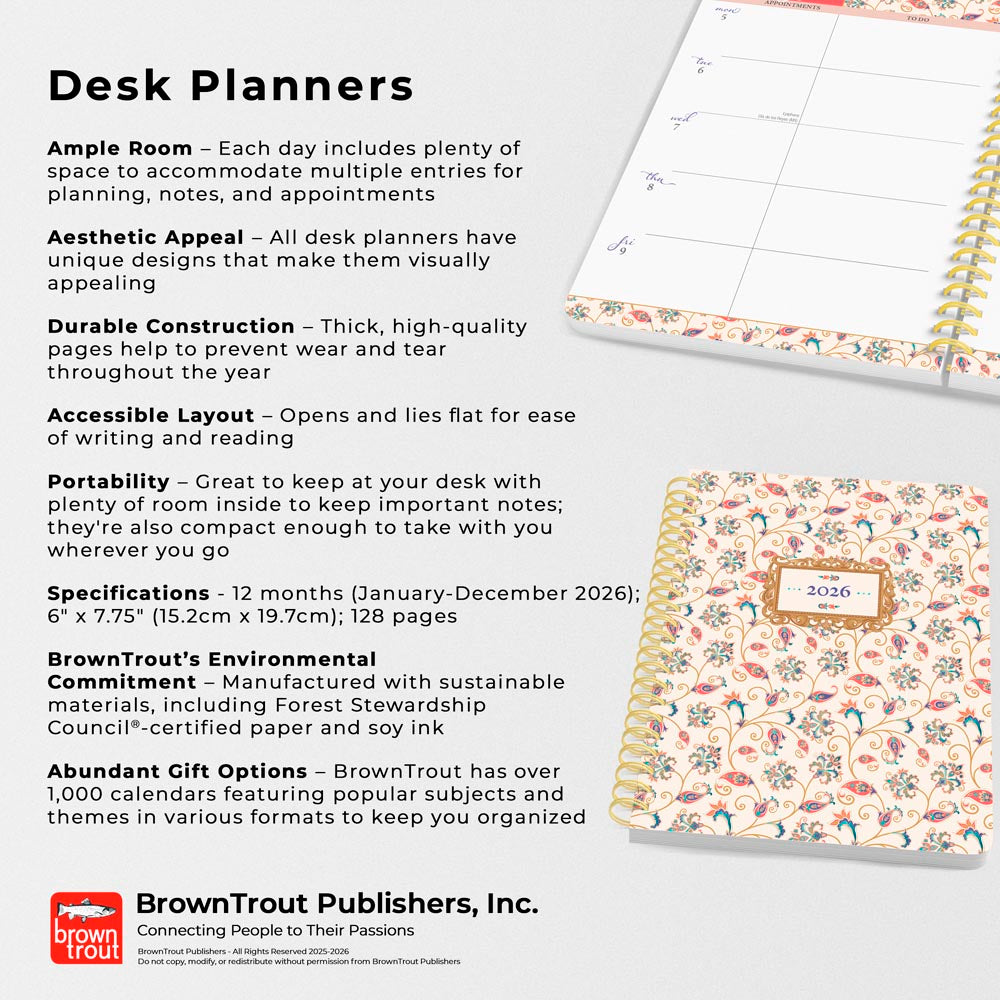 Tuscan Delight | 2026 6 x 7.75 Inch Weekly Desk Planner | Foil Stamped Cover