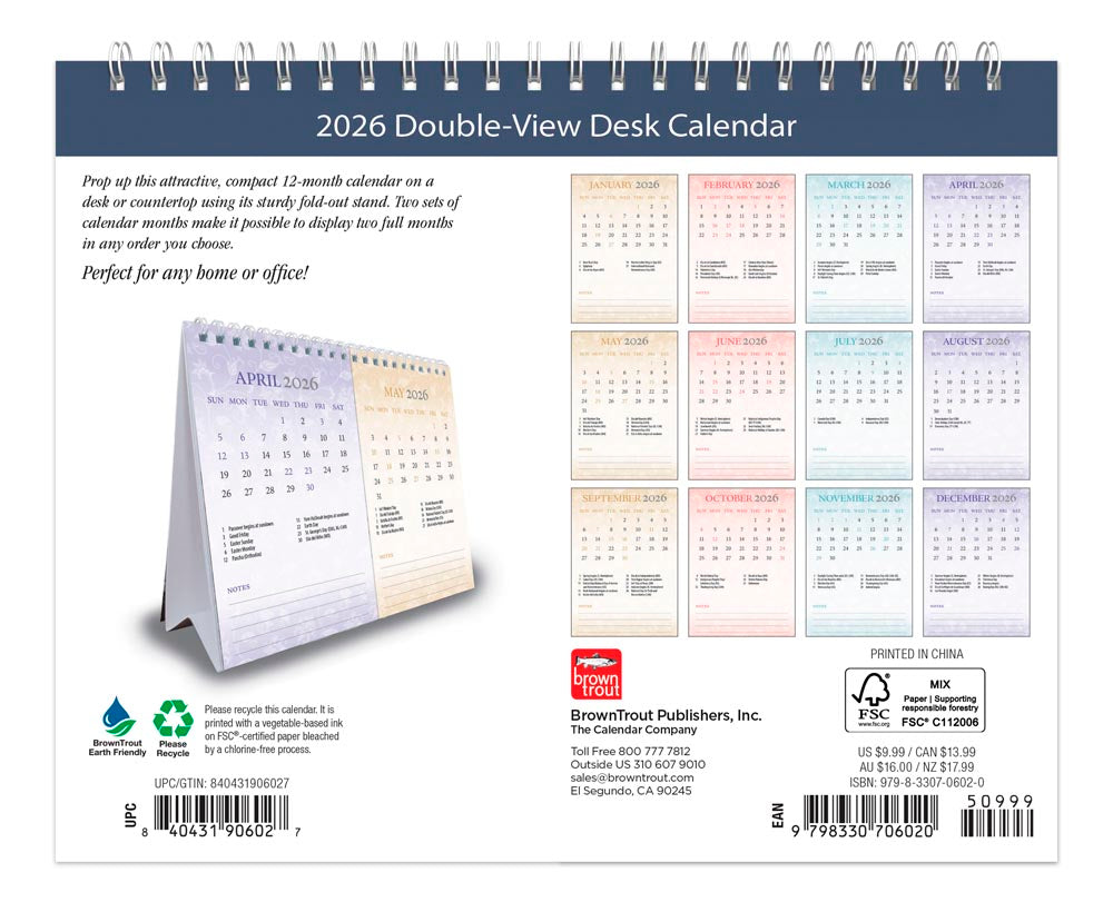 Tuscan Delight | 2026 7.5 x 6 Inch Monthly Double-View Easel Desk Calendar