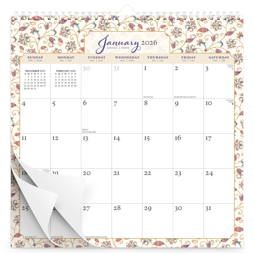 Tuscan Delight | 2026 12 x 12 Inch (Hanging) Monthly Square Wire-O Calendar | Sticker Sheet