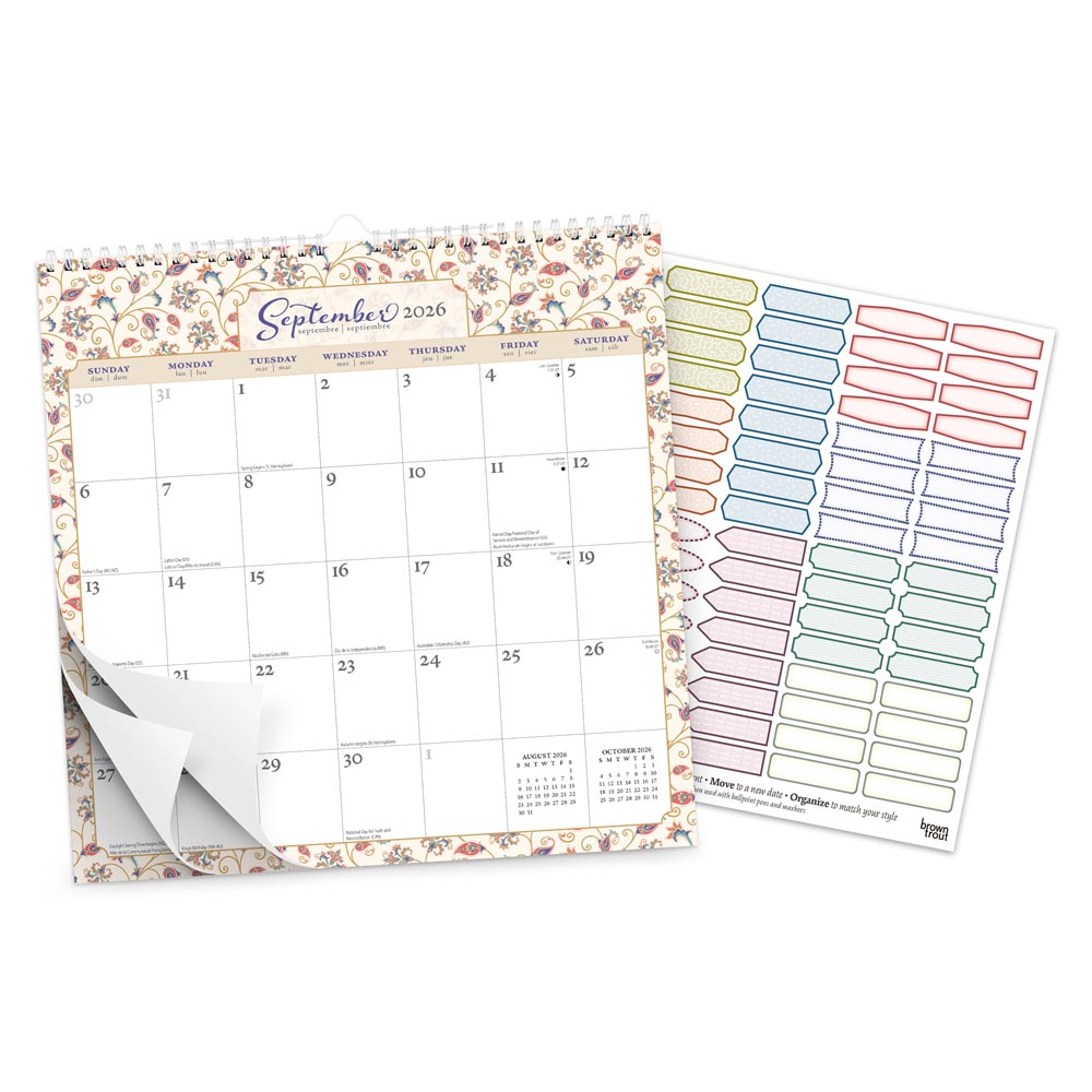 Tuscan Delight | 2026 12 x 12 Inch (Hanging) Monthly Square Wire-O Calendar | Sticker Sheet