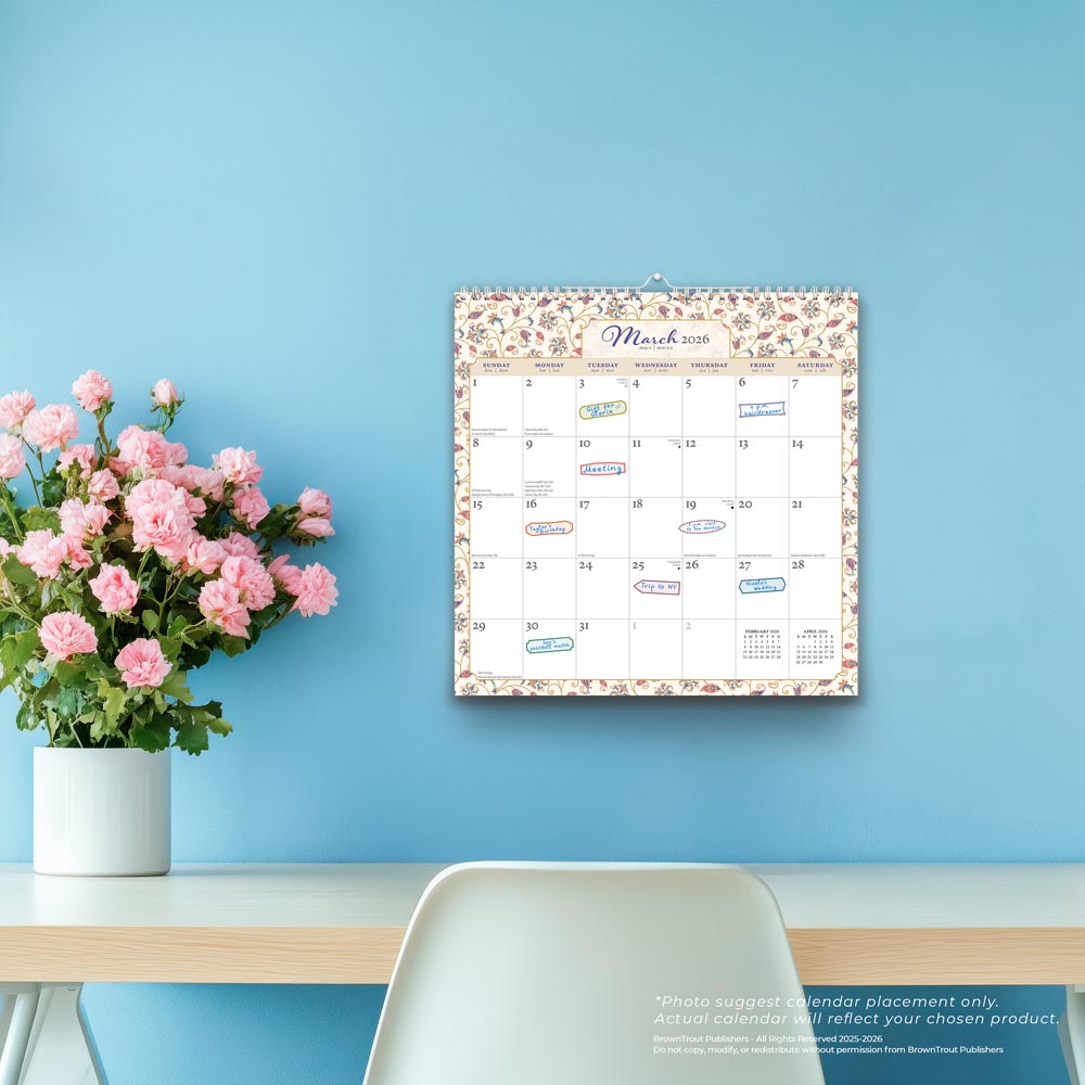 Tuscan Delight | 2026 12 x 12 Inch (Hanging) Monthly Square Wire-O Calendar | Sticker Sheet