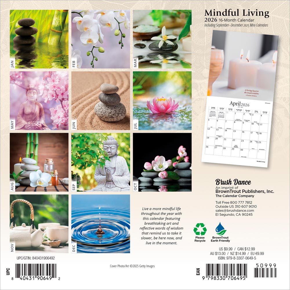 Mindful Living | 2026 7 x 14 Inch (Hanging) Monthly Mini Wall Calendar