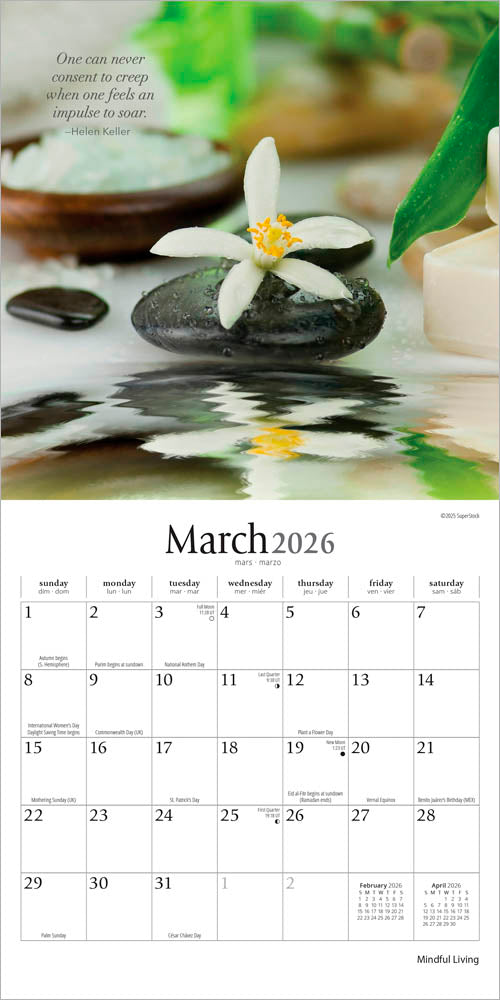 Mindful Living | 2026 7 x 14 Inch (Hanging) Monthly Mini Wall Calendar
